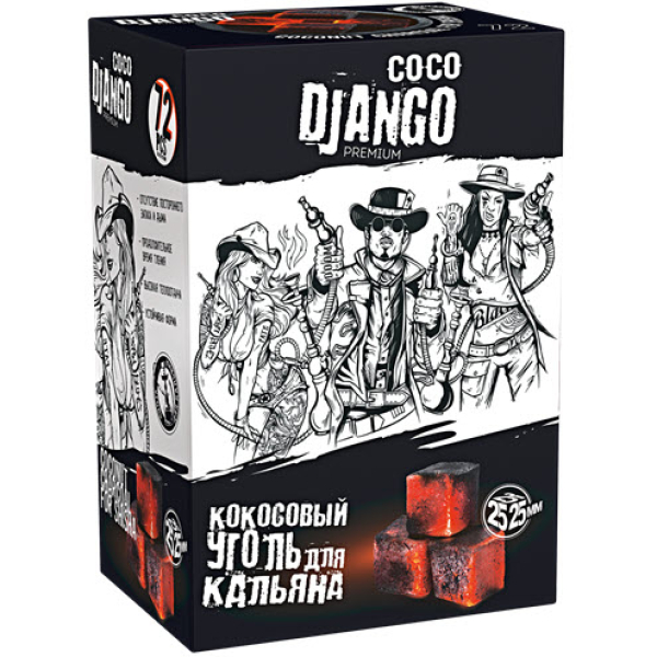 Уголь Coco Django 25мм для кальяна - 1кг (72 шт) в Уфе