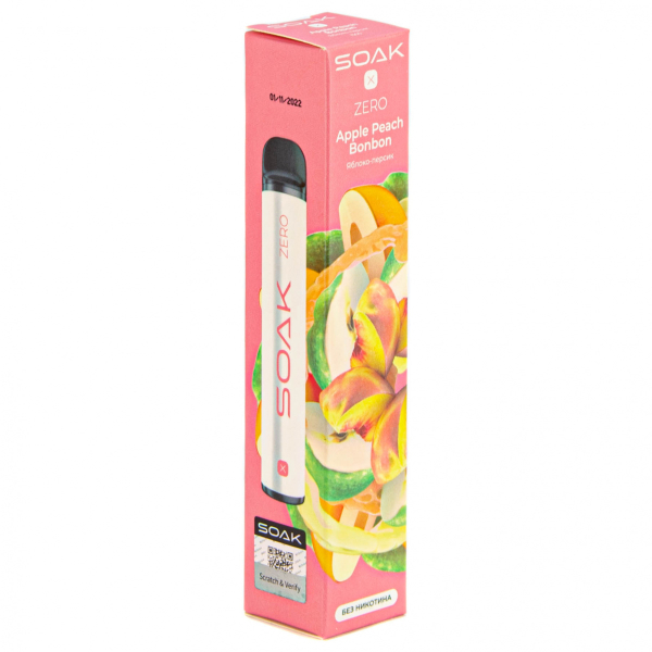 SOAK X ZERO Apple peach bonbon 1500 затяжек (без никотина) в Уфе