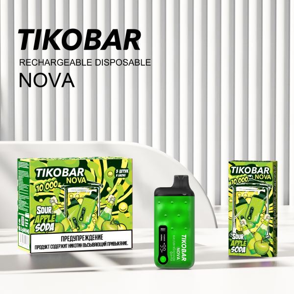 Электронка Tikobar Nova Кислая Яблочная Содовая 10000 Затяжек в Уфе