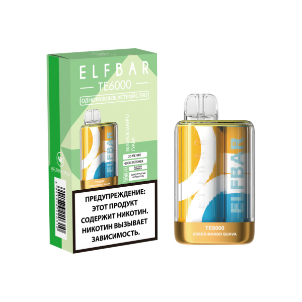ЭСДН ELF BAR Te Зелёное Манго Гуава 6000 затяжек в Уфе