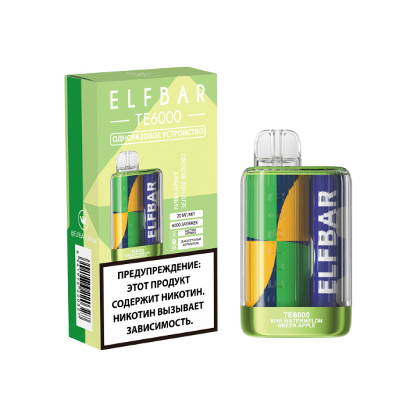 ЭСДН ELF BAR Te Киви Арбуз Зеленое Яблоко 6000 затяжек в Уфе